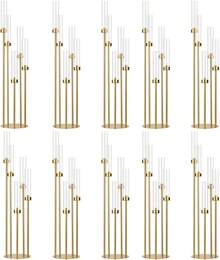 10Pcs 5 Arm Gold Candelabra Table Centerpiece,Gold 39.4inch Tall Floor Candelabra Candle Holder With Acrylic Lampshade For Wedding Table Birthday Party Mother's Day Gift Home Decoration,Fit LED Taper Candles - 金(10件) - 查看 1