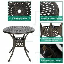 VIVIJASON 3-Piece Patio Bistro Set, Outdoor All-Weather Cast Aluminum Furniture Dining Set, Include 2 Swivel Chairs And 31" Round Table W/Umbrella Hole For Balcony, Lawn, Garden - 深古銅色/海軍藍 - 查看 2