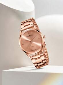 1pc Rose Gold Women's Watch, Fashionable And Elegant, Classic Round Dial Quartz Watch With Ins Style, Suitable For Daily Wear And Can Also Be Given As A Holiday Gift - Rose Gold - View 3