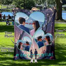 定制爱情背景图片和文字毯子，情人节装饰挂毯，个性化的理想礼物，适合他/她、男朋友、女朋友、爸爸、妈妈、家人、朋友、宠物，适合周年纪念日、情人节、母亲节、生日、儿童节、父亲节、毕业典礼、婚礼、圣诞节、沙发、床、汽车、卧室、客厅、办公室、户外露营、海滩、家庭墙壁装饰