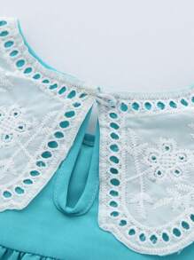 年轻女孩休闲时尚娃娃蕾丝边宽松沙滩裙派对公主裙夏季 - 淺色水洗藍 - 查看 5