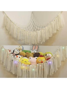 1 pieza Hamaca de red colgante para almacenar muñecos de felpa, decoración grande de hamaca para el hogar, sala de estar, dormitorio, regalo de decoración lindo y divertido, 100 X 100 X 150 Cm, hamaca triangular hecha a mano a ganchillo (sin luces incluidas)