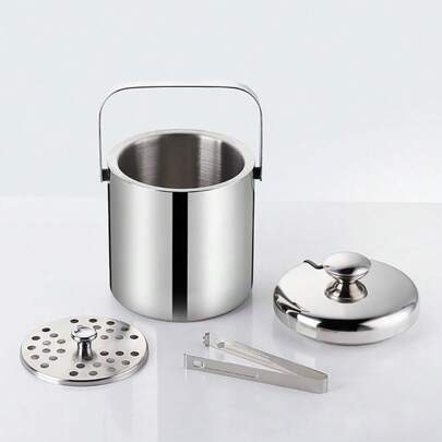 1.3L Double-Wall Stainless Steel Wine Ice Buckets With Lid,Tong&Strainer, For Cocktail Bar,Parties Chilling Beer Champagne,Keep Ice Frozen Longer For Outdoor Or Indoor,Picnic