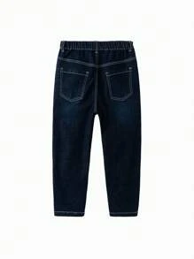 Balabala Boys' Stretchy Denim Pants, Stylish And Comfortable Springwear - Denim Dark Blue - View 3