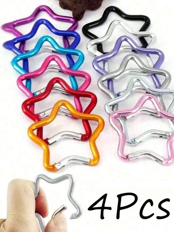 4pcs Aluminum Star Carabiner, Creative Spring Spring Hook Key Ring Keychain, Outdoor Camping Hiking Accessories