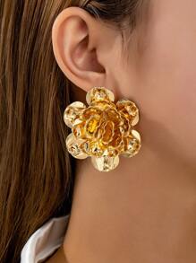 2pcs Set Unique Design Multi-Layer Floral Earrings, Suitable For Women's Daily & Party Wear - Yellow Gold - View 8