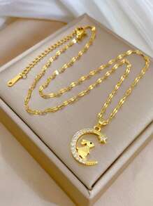 1 星月钻石项链，精致时尚轻奢风闪耀锆石星月小兔吊坠项链，日常通勤风项链