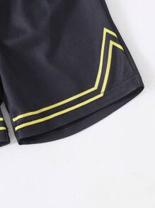 2pcs Boys' Casual Numeric Print Sports Set - Top And Shorts, Spring/Summer - Black - View 8