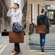 Portafolios para Hombre Maletin Retro Cuero 15.6 Pulgadas Portafolio Impermeable Bolsa de Mensajero Grande Portafolios para Laptop,para Oficina, Negocios, Viajes, Universidad - Marrón - Ver 7
