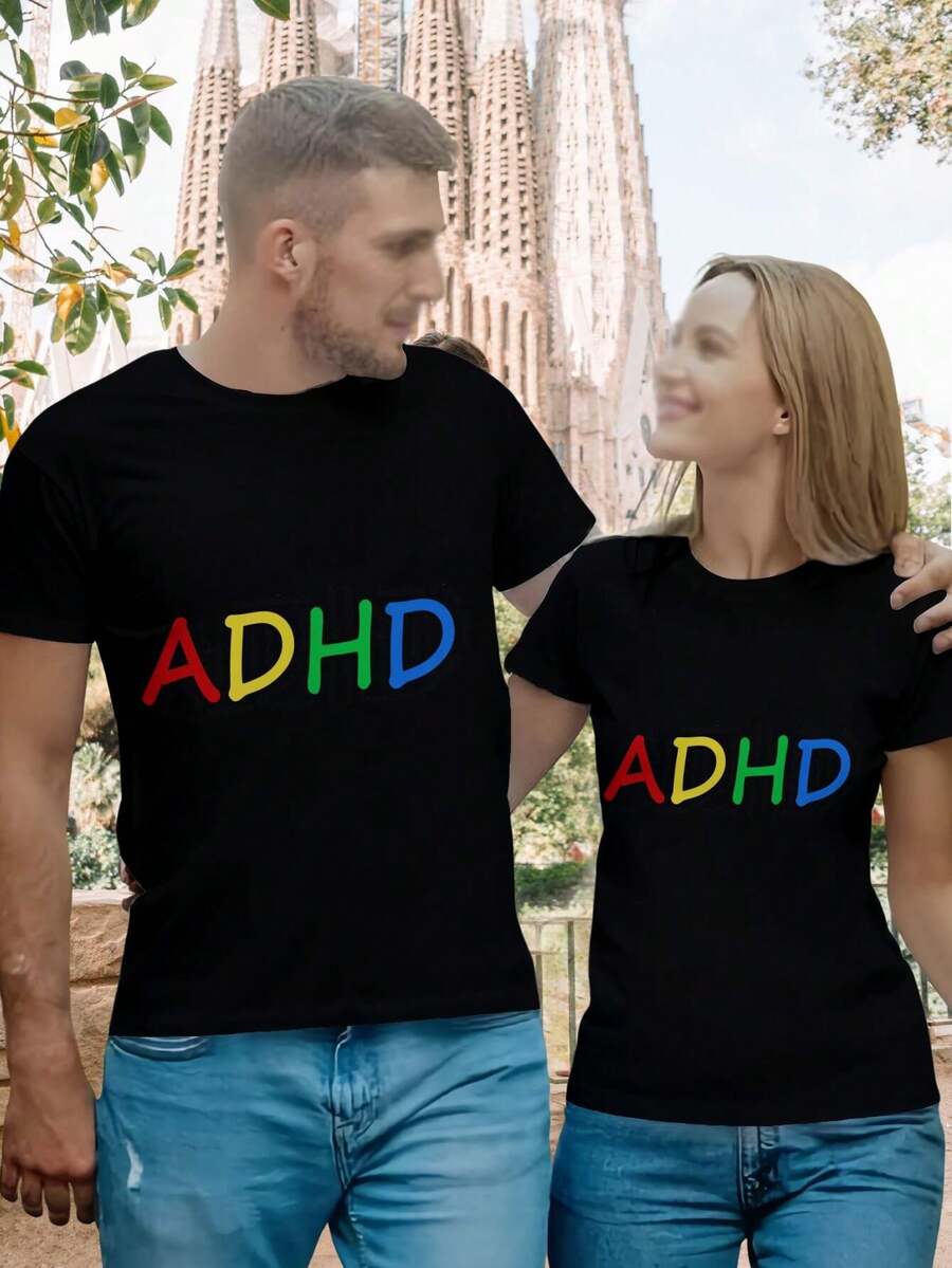 Couples ADHD Awareness T-Shirts For Women Unique Cute Designs - Black - View 1