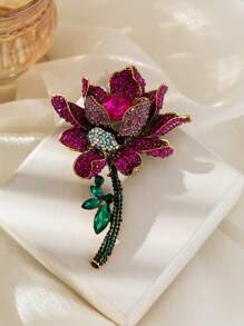 1 件合金镶嵌莲花形胸针，夸张奢华装饰服装配饰，外套大衣花，情人节和生日、妈妈、母亲、母亲节、礼物的理想礼物 - 玫紅色 - 查看 5