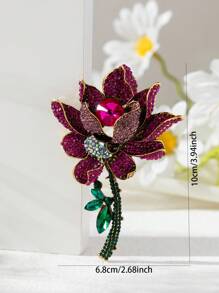 1 件合金镶嵌莲花形胸针，夸张奢华装饰服装配饰，外套大衣花，情人节和生日、妈妈、母亲、母亲节、礼物的理想礼物 - 玫紅色 - 查看 3