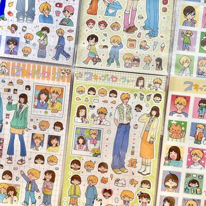 6pcs/Set Holiday Romantic Stickers For Scrapbooking, Journals, Phone Cases, Original Design Of Lively Young People,School Supplies,Back To School