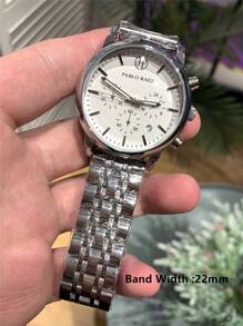 Pablo Raez Relógio masculino glamoroso de 1 peça, famoso, novo, luxuoso, em aço inoxidável SUS304, resistente à água até 50 m, com calendário, em metal sólido, aço pesado, temporizador, casual, moderno, de quartzo, para homens, com escala numérica arábica, ponteiros luminosos, preto, relógio de pulso empresarial de alto nível para uso diário, presente para pai ou amigo, Natal e Ano Novo