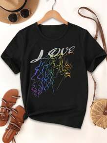 LGBTQ+ Valentine's Day Rainbow T-Shirt | Gay Pride Kiss Tee For Women - Black - View 1