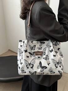 时尚条纹手提包 - 女士大容量单肩包 - 日常使用的拉链托特包 - 金属链条托特包 简约链条单肩托特包 适合少女、女大学生、新人及白领人士 非常适合办公室、工作、商务、通勤 适合女性返校学生的最佳工作包 - 白色 - 查看 3