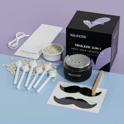  WAXKISS 迷你便携式鼻耳蜡加热器套装，含 50 克硬蜡豆和脱毛后湿巾，小巧便携，专业脱毛解决方案，适合男性和女性