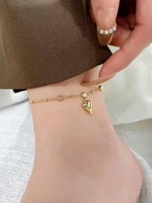 1 件简约风格不锈钢脚链，带心形吊坠，适合日常佩戴