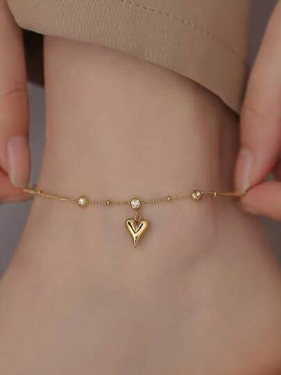 1 pieza Tobillera de acero inoxidable de estilo minimalista con colgante con forma de corazón, apropiada para el uso diario