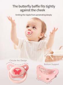 1个新生儿及婴儿安抚奶嘴，硅胶+PP材质，可爱印花设计，配有收纳盒防尘，坚固耐用，手柄设计，适合居家及户外使用，是安抚宝宝日夜的最佳礼物 - 西瓜粉 - 查看 4