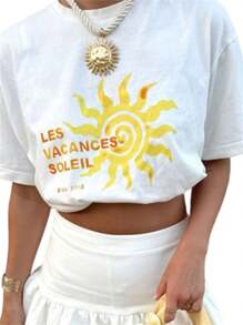 Women Oversized T-Shirts,Short Sleeve Round Neck Fashion Print Shirts Casual Summer Loose Fit Tops Streetwear - Mustard Yellow - View 3