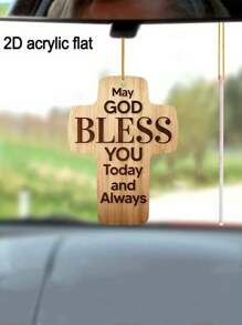 1 件上帝祝福十字形亚克力 2D 吊坠、汽车装饰、庭院装饰、派对装饰、房间装饰、钥匙链背包吊坠、宗教装饰 - 咖啡棕 - 查看 3