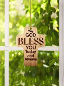 1 件上帝祝福十字形亚克力 2D 吊坠、汽车装饰、庭院装饰、派对装饰、房间装饰、钥匙链背包吊坠、宗教装饰 - 咖啡棕 - 查看 6