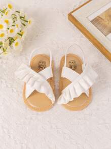 Cute Infant Girls Lace Trim Flat Sandals & Slippers, Summer - White - View 5