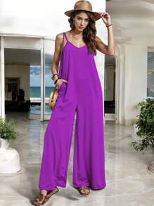 Mono Sexy Tirantes Liso Pata De Elefante Primavera Verano Para Mujer - Bugambilia - Ver 3