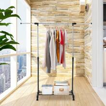 Clothes Rail Adjustable Garment Rack Telescopic Coat Rack Hanging Rail Clothes Stand With Shoe Shelf And Casters Clothing Rack For Small Place Organiser Shelf Bedroom Clothing Rack - Single Rail - Adjustable Length - View 7