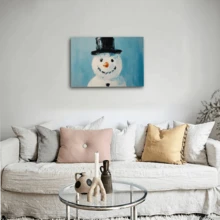 Wrapped Framed Canvas A Snowman Wearing A Top Hat Vintage Wall Art Print Decor For Living Room, Bedroom, Bathroom, Office