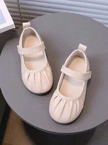 1 Đôi Giày Công Chúa Đế Mềm Đa Năng Thiết Kế Đơn Giản Trơn Cho Trẻ Em, Giày Đế Bằng Thường Ngày Thời Trang Cho Bé Gái - Màu be - Xem 3