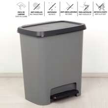 Curver Cubo de basura Compatta 25L gris, diseño compacto y ancho, ideal para cocinas o baños pequeños, soporte para bolsas, base extraíble, pedal removible para apertura higiénica, medidas 38x28x43 cm ✅ Entrega 24/48h a España (península)