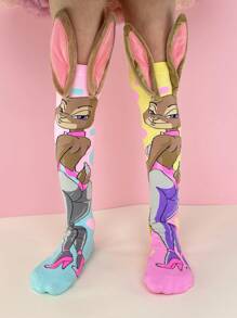 A Pair Of Lovely Rabbit Socks, Long-Eared Rabbit Accessories, Suitable For Kids Knee-High Socks, Suitable For Daily Summer Campus Dressing And Party Use - Multicolor - View 2