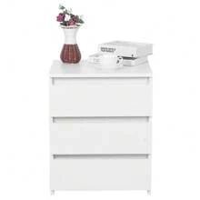 White Modern Nightstand Bedside Table With 3 Storage Drawers Bedroom Furniture - White - View 4