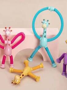 Girafa Pop Tubo Led Com Ventosa E Luz Brinquedo De Criança Puxa Estica Até 40cm Brinquedo Girafa Animais