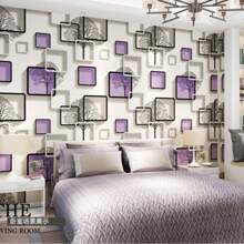 Purple 3D Square Frame And Tree Wallpaper Vinyl Decoration Size 5m*45cm - 紫色 - 查看 1