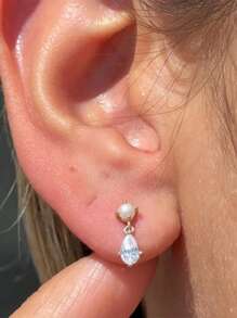 1 件 925 纯银时尚叶子莲花耳钉平背耳骨耳轮穿孔精美珠宝适合日常佩戴婚礼派对订婚周年纪念情人节 - 金色 - 查看 6