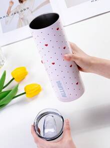 1PC Love Polka Dot Insulated Travel Mug, Easy To Clean Reusable Water Bottle, Double Layer Vacuum Insulated Bottle - Gifts For Girls, Valentine's Day Gifts, Birthday Gifts, Holiday Party Favors, Parties And Outdoor Use