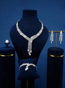 5 sztuk/zestaw Zestaw biżuterii z cyrkonii sześciennych z kroplą wody, odpowiedni na wesele dla kobiet, imprezę, urodziny, spotkania świąteczne, dodatki do sukienek