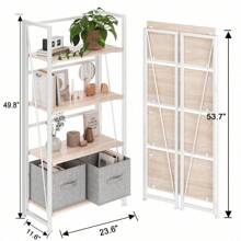 No-Assembly Folding Bookshelf Storage Shelves 4 Tiers Vintage Bookcase Standing Racks Study Organizer Home Office (Natural And White)