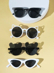 4pcs Cute And Fashionable Children's Glasses - White Round Frame Cat Ear Glasses, Bear Ear Glasses, Suitable For School And Outdoor Activities - Multicolor - View 8