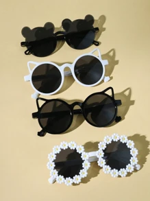 4pcs Cute And Fashionable Children's Glasses - White Round Frame Cat Ear Glasses, Bear Ear Glasses, Suitable For School And Outdoor Activities - Multicolor - View 5