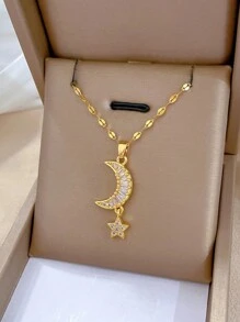 1 星月钻石项链，精致时尚轻奢风闪耀锆石星月小兔吊坠项链，日常通勤风项链