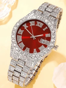 4pcs Set Men's Silver Stainless Steel Band Diamond Dial Quartz Watch + Bracelet, Suitable For Daily Wear And Decoration - Silver - View 2