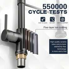 Modern Kitchen Sink Faucet With Pull Down Sprayer Single Handle Single Hole 360° Swivel Mixer Tap - màu đen - Xem 5