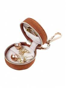 1 件别致迷你悬挂式珠宝盒 PU 皮革，防水收纳盒，适用于戒指、耳环、项链和化妆品配件，带装饰拉链，珠宝礼品盒 - 彩色 - 查看 11