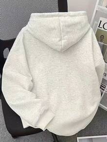 邦迪海滩椰子树和冲浪图案纯色女式套头连帽衫，宽松版型，落肩设计，带口袋