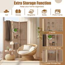 3-Panel Faux Linen Room Divider Folding Privacy Screen-Natural - Khaki - View 4