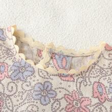 Humor Bear 年轻女孩花卉刺绣荷叶边衬衫和短裤两件套服装，时尚夏季套装 - 卡其色 - 查看 3